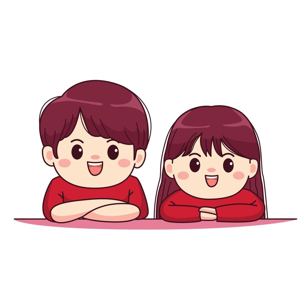 Valentines day cute couple kawaii chibi character design vector
