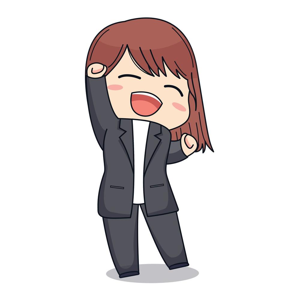 Cute businesswoman with formal suit feeling happy kawaii chibi character design vector