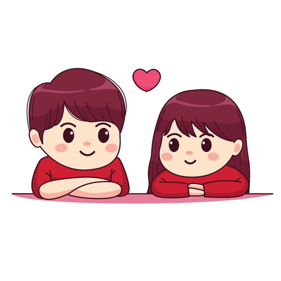 Valentines day cute couple kawaii chibi character design vector