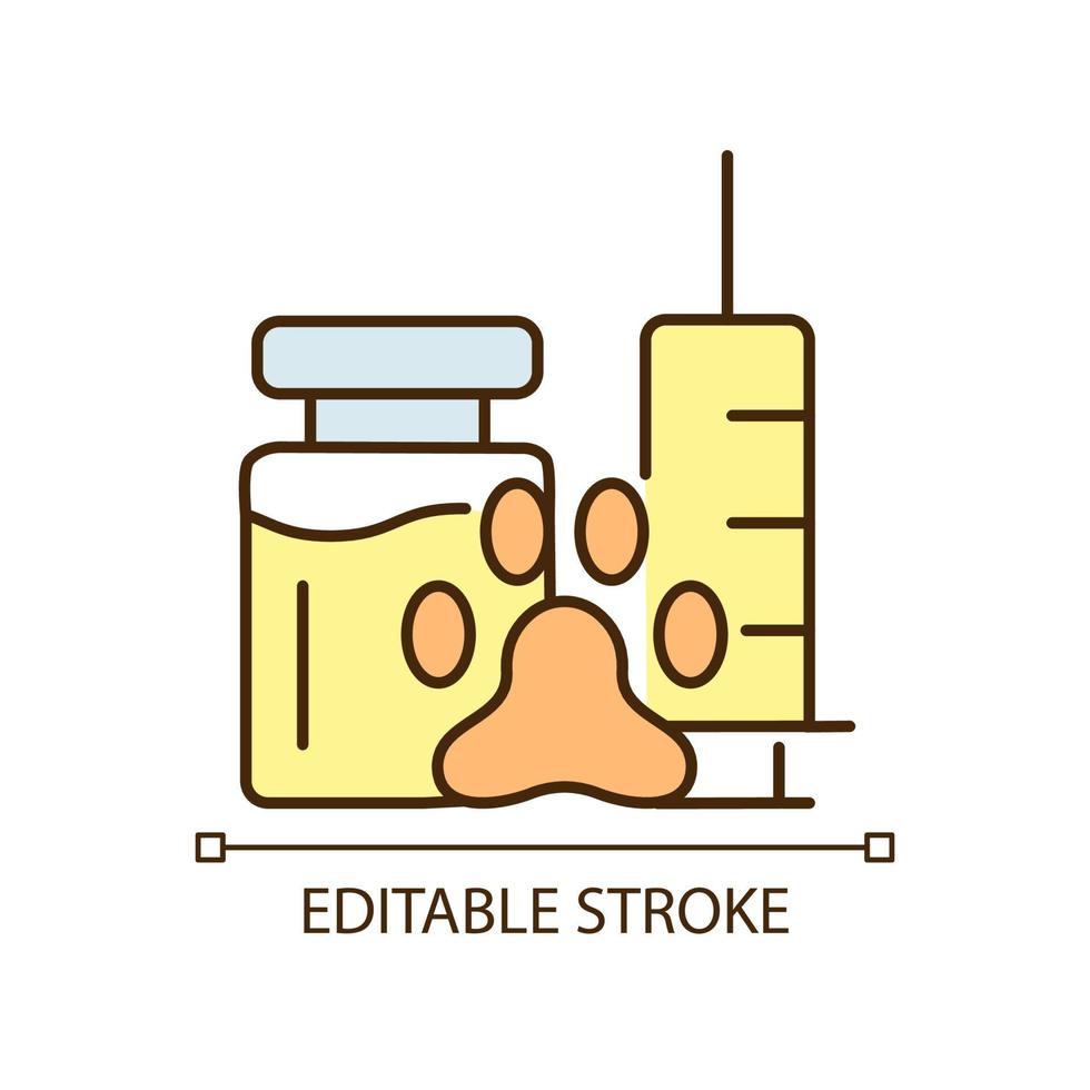 Vaccine RGB color icon. Pet immunization. Animal disease and infection prevention. Immunity strengthening bio preparation. Isolated vector illustration. Simple filled line drawing. Editable stroke