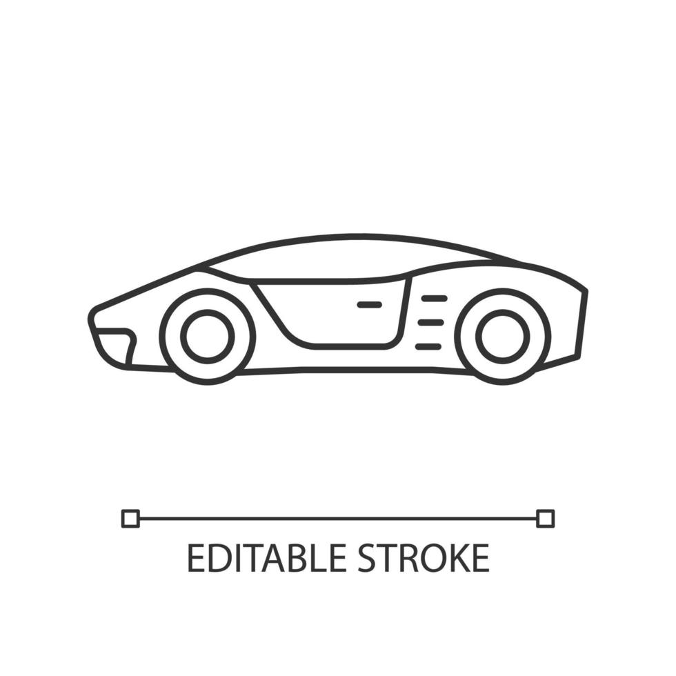 Top quality car linear icon. High-rated professional vehicle. Well-engineered sports auto model. Thin line customizable illustration. Contour symbol. Vector isolated outline drawing. Editable stroke