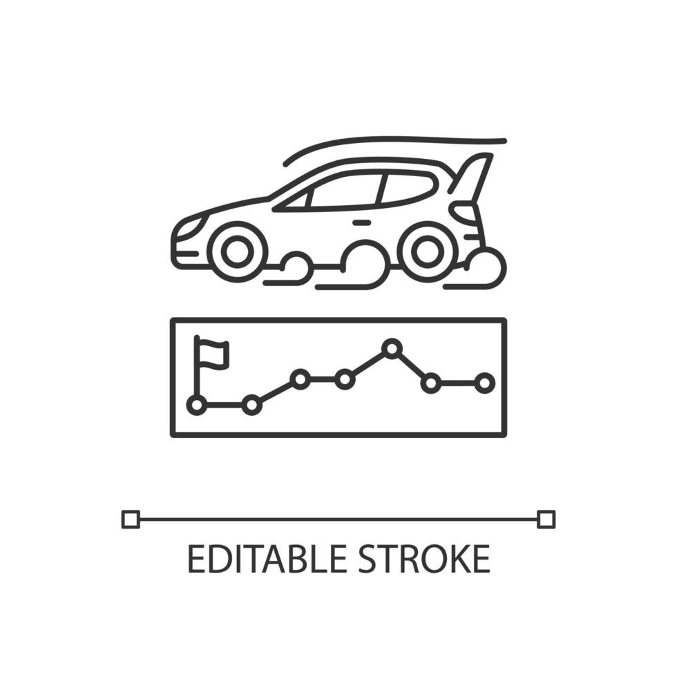 Rallying event linear icon. Motor sport competition. Challenge for performance. Set control point. Thin line customizable illustration. Contour symbol. Vector isolated outline drawing. Editable stroke
