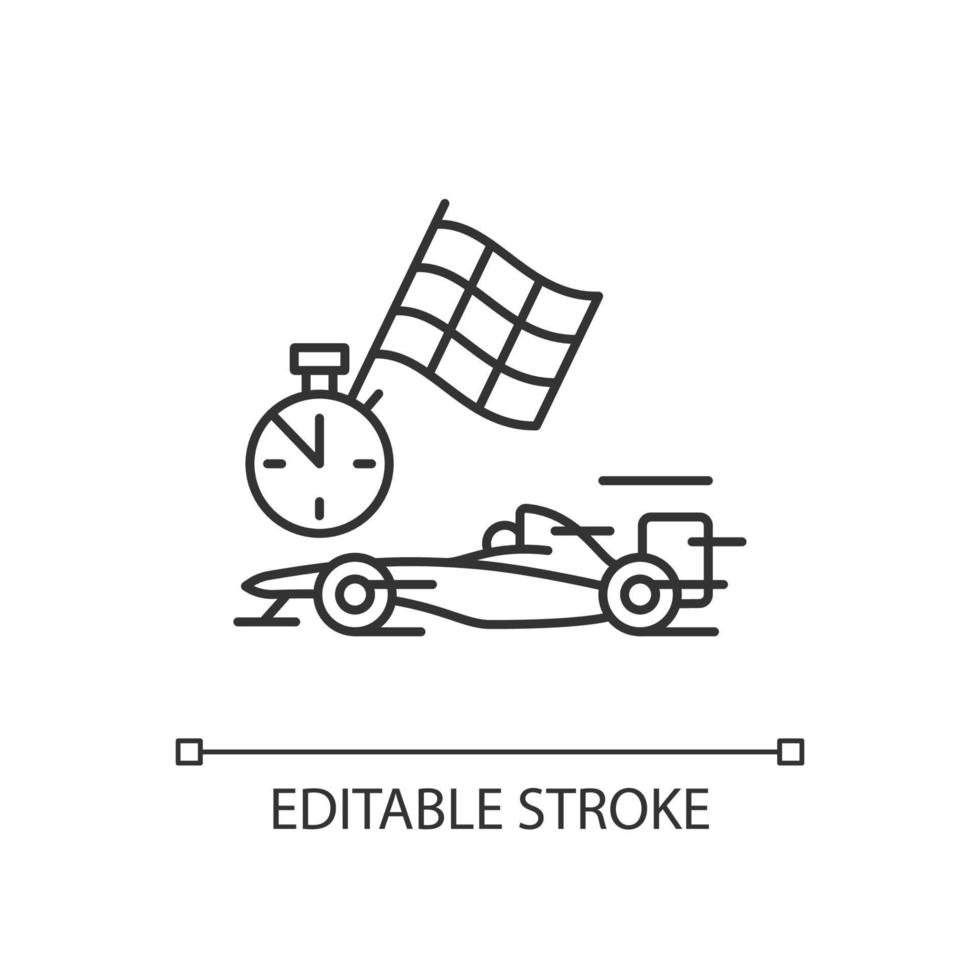 Formula racing linear icon. Driving single-seater car. Highest class auto racing. Motor sport. Thin line customizable illustration. Contour symbol. Vector isolated outline drawing. Editable stroke