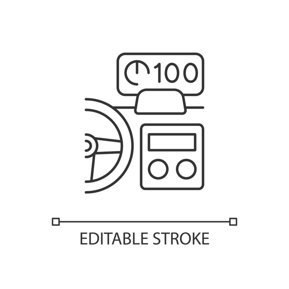 In-car head up display linear icon. Screen on front windshield. Showing useful info for driver. Thin line customizable illustration. Contour symbol. Vector isolated outline drawing. Editable stroke