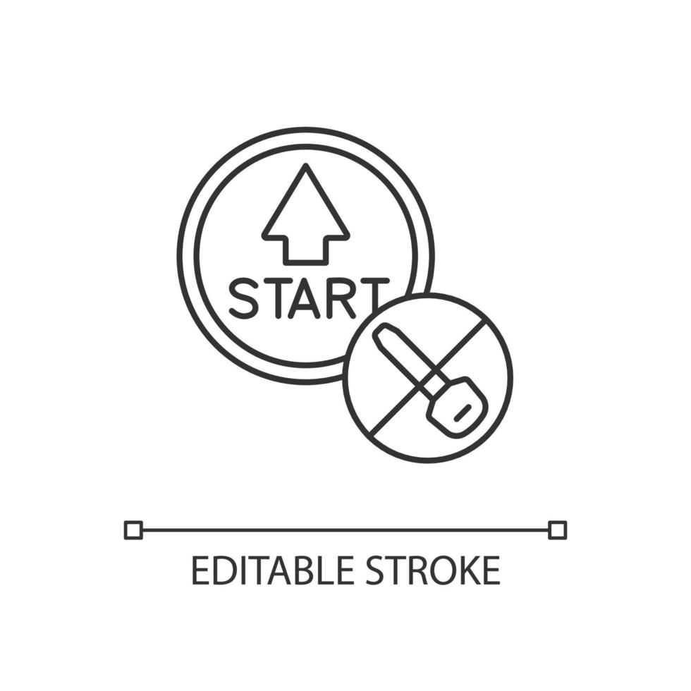 Push button start linear icon. Keyless ignition technology. Vehicle with remote starter. Thin line customizable illustration. Contour symbol. Vector isolated outline drawing. Editable stroke