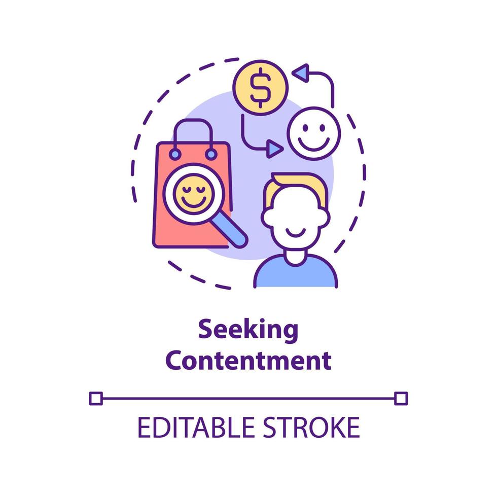 Seeking contentment concept icon. Excessive buying does not lead to happiness. Overspending abstract idea thin line illustration. Vector isolated outline color drawing. Editable stroke