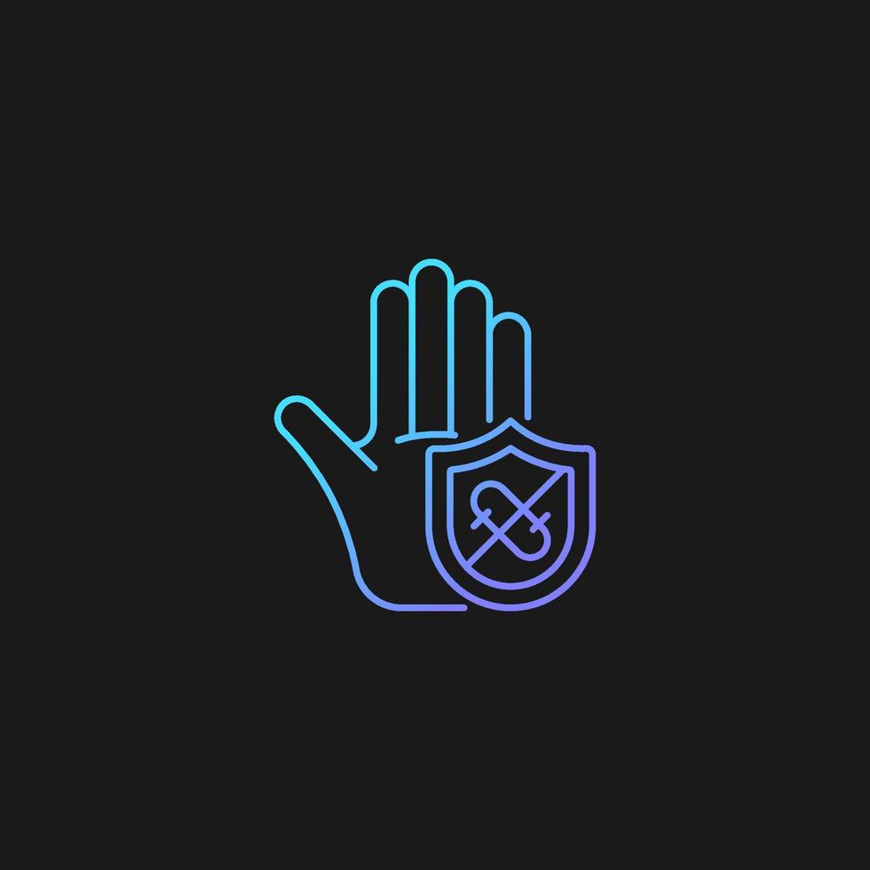 Microbes protection gradient vector icon for dark theme. Protect hands against pathogens. Using antibacterial soap, gel. Thin line color symbol. Modern style pictogram. Vector isolated outline drawing