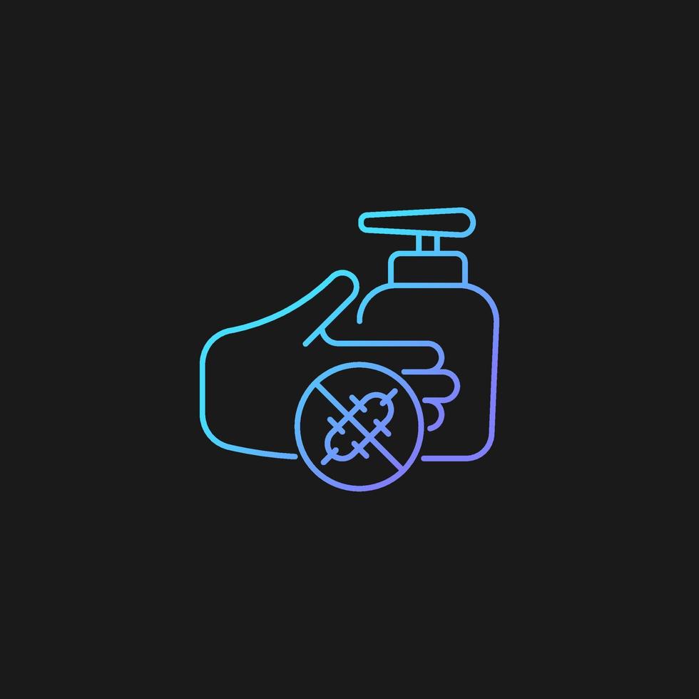 Antiseptic hand washing gradient vector icon for dark theme. Hand disinfectant. Preventing bacteria spread with handrub. Thin line color symbol. Modern style pictogram. Vector isolated outline drawing