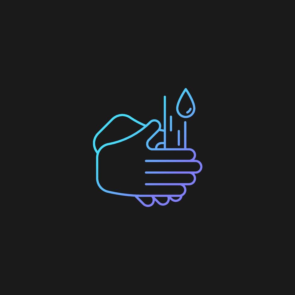 Rub palms together gradient vector icon for dark theme. Rinsing hands under cold running water. Killing germs on palms. Thin line color symbol. Modern style pictogram. Vector isolated outline drawing