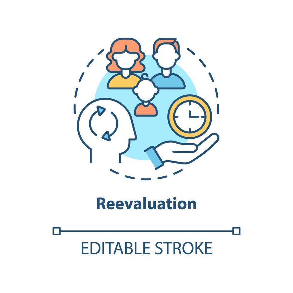 Reevaluation concept icon. Buying more does not make you happy. Reduce excessive consumption abstract idea thin line illustration. Vector isolated outline color drawing. Editable stroke