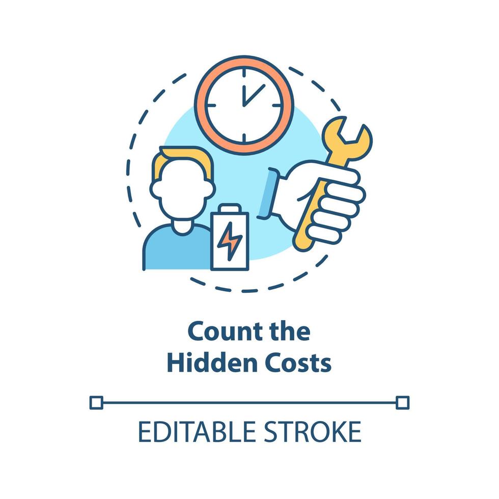 Count hidden costs concept icon. Unforeseen price. Purchases cost more than money. Responsible consumption abstract idea thin line illustration. Vector isolated outline color drawing. Editable stroke