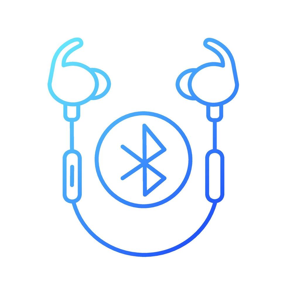 Wireless workout headphones gradient linear vector icon. In ear earphones with hook to keep in place. Thin line color symbol. Modern style pictogram. Vector isolated outline drawing