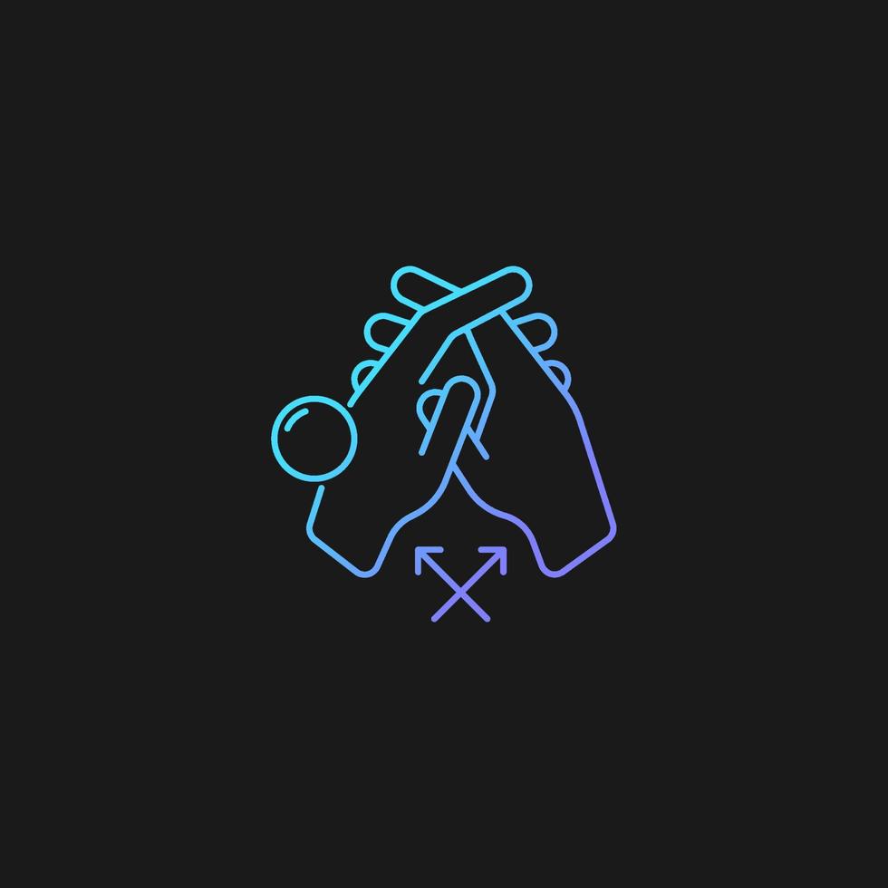 Interlink fingers gradient vector icon for dark theme. Removing dirt between fingers. Cleaning under fingernails. Thin line color symbol. Modern style pictogram. Vector isolated outline drawing