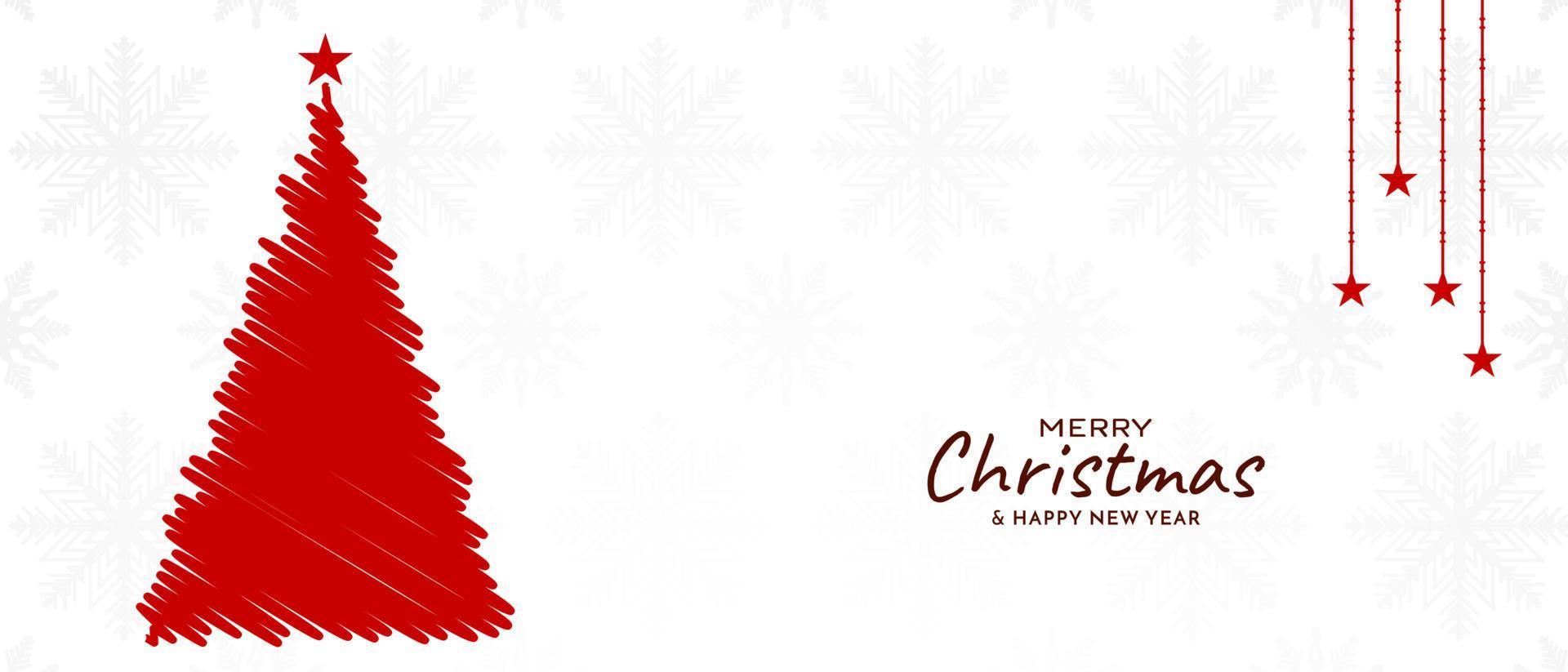 feliz navidad festival elegante banner decorativo de árbol de color rojo vector