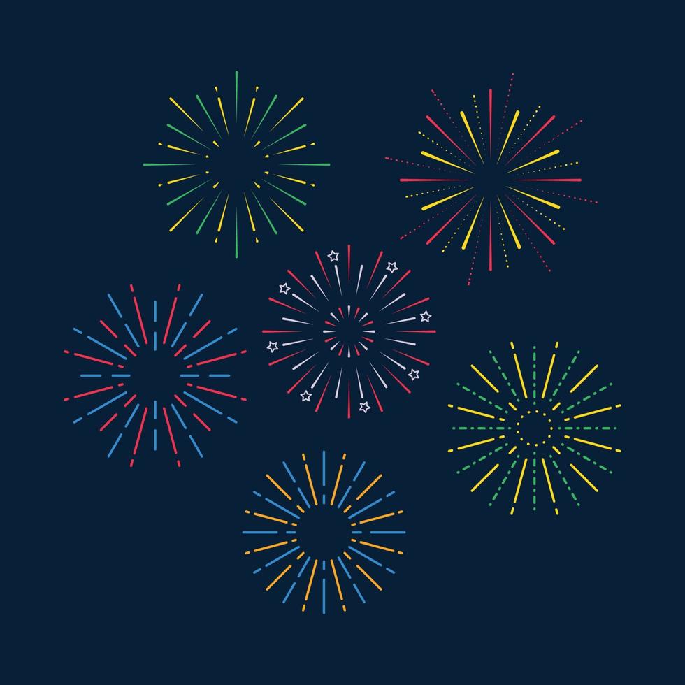 Colorful fireworks set on dark background vector illustration