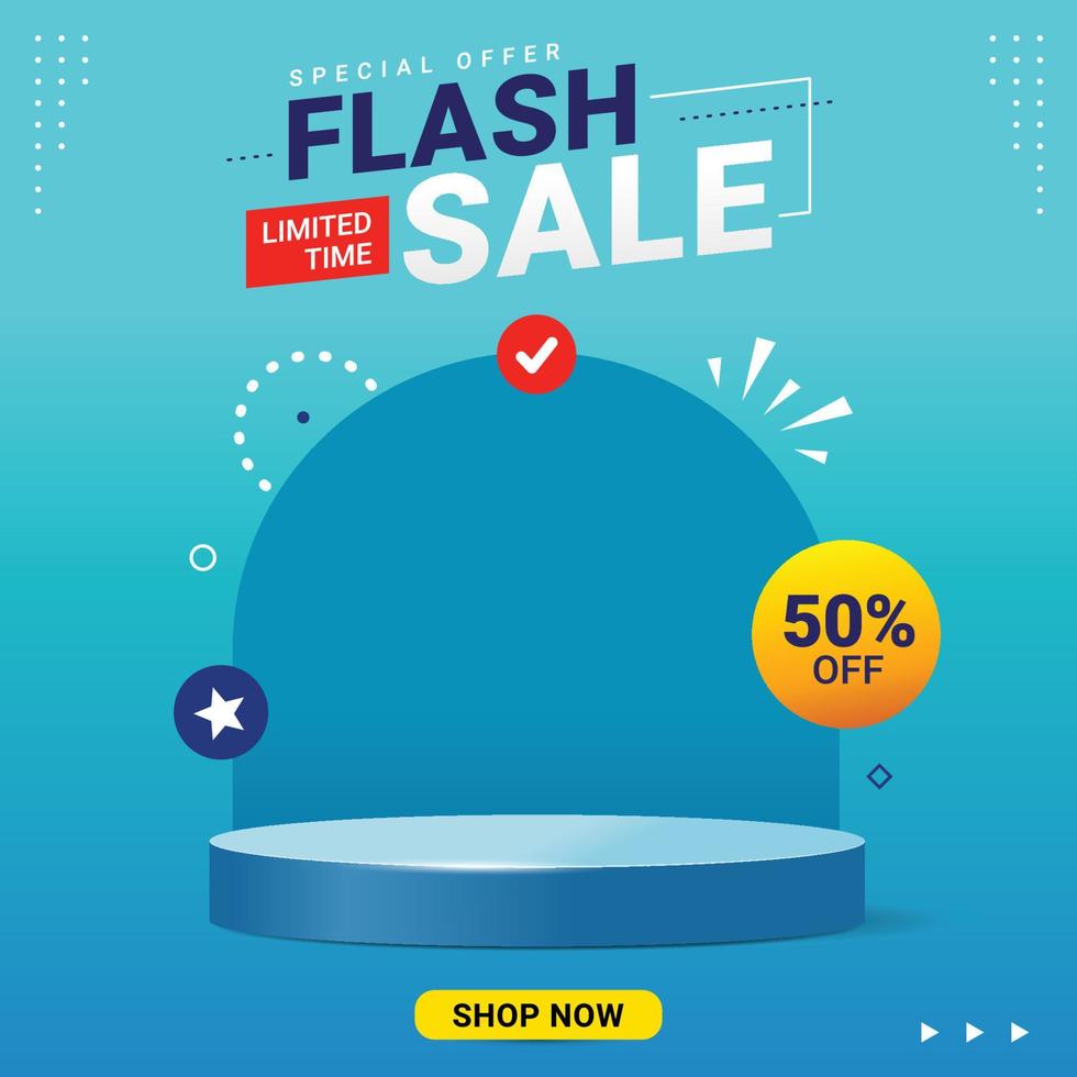 Flash sale banner with podium template design vector