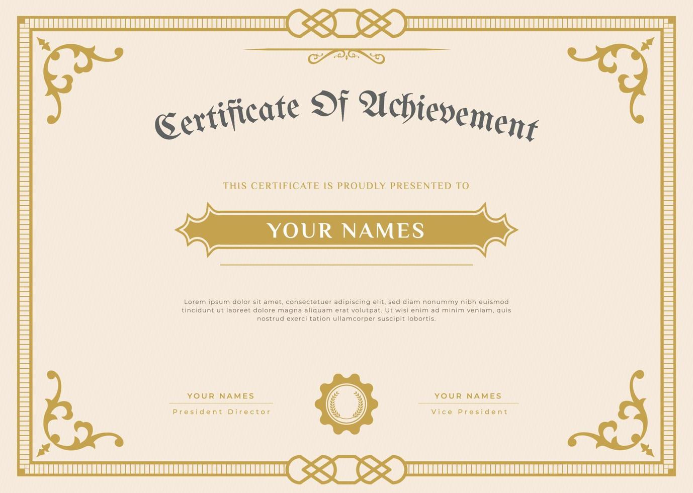 professional certificate for appreciation and achievement with retro style design vector