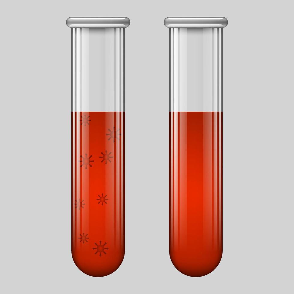 A test tube with blood, with a red liquid.Blood with coronavirus.Glass objects.Vector illustration vector