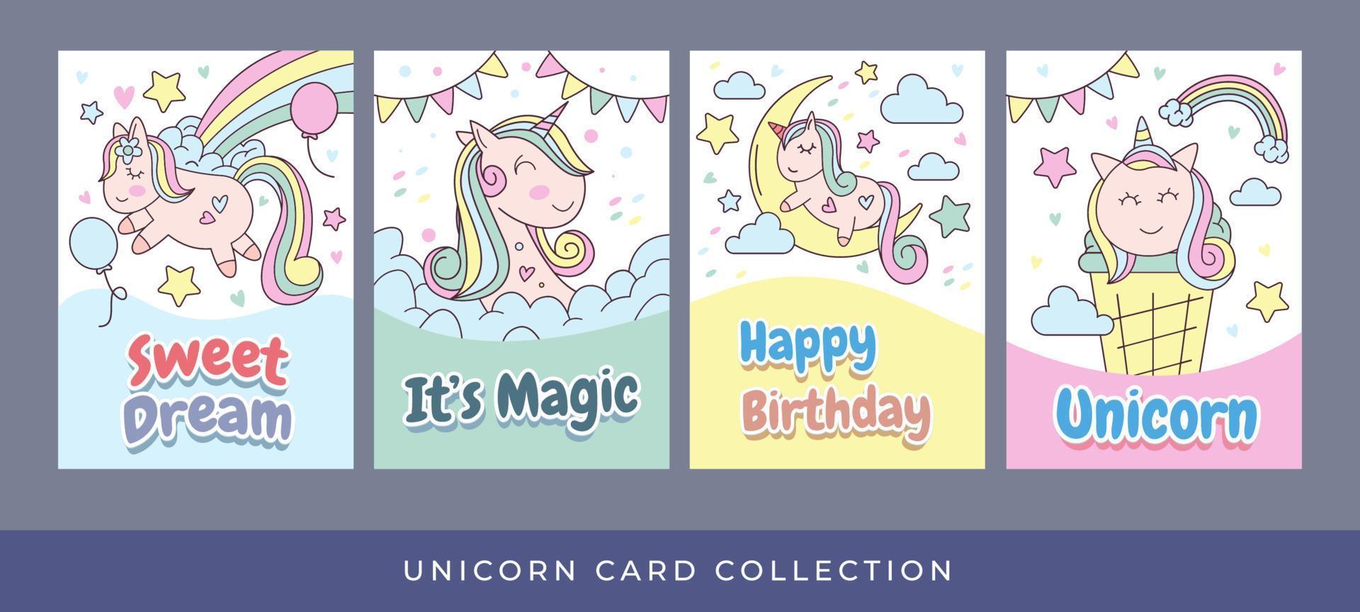 Unicorn Greeting Card Set vector