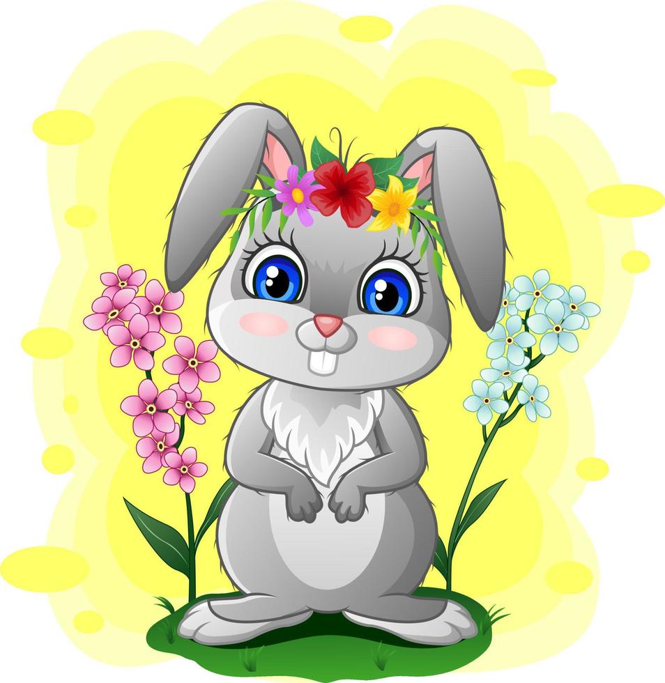 Cute cartoon rabbit standing on the grass vector