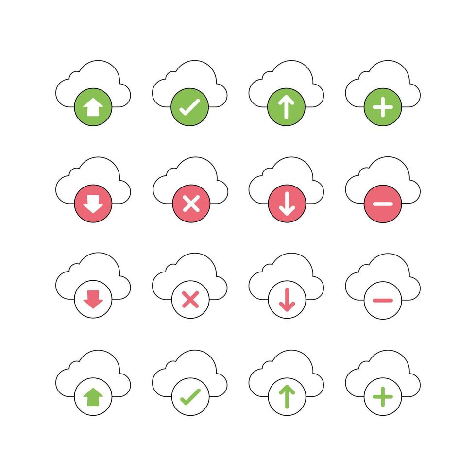 icono de conexión de nube corregir iconos incorrectos, correcto icono incorrecto, aceptar rechazar, marcar, cruzar, cerrar, positivo negativo vector