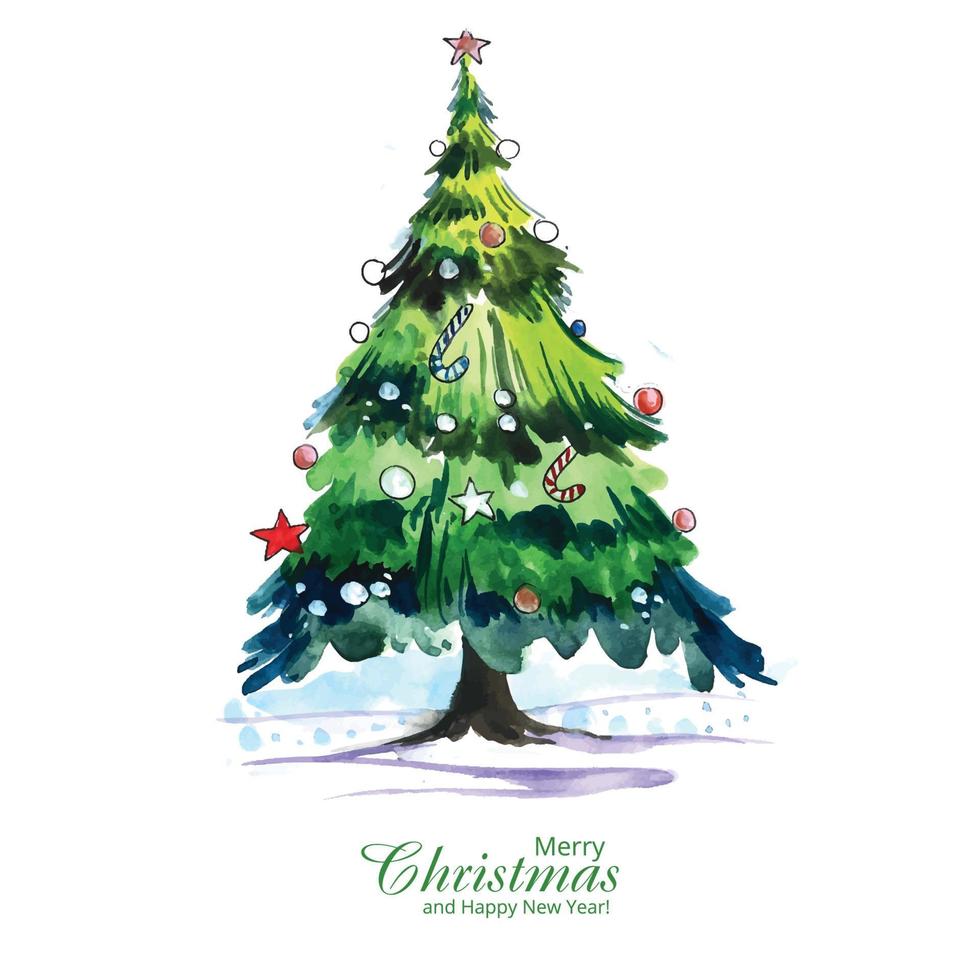 Decorative christmas line tree card holiday background vector