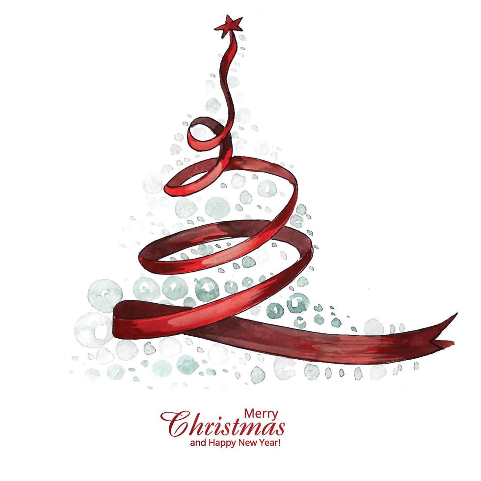 Beautiful ribbon christmas tree card design vector
