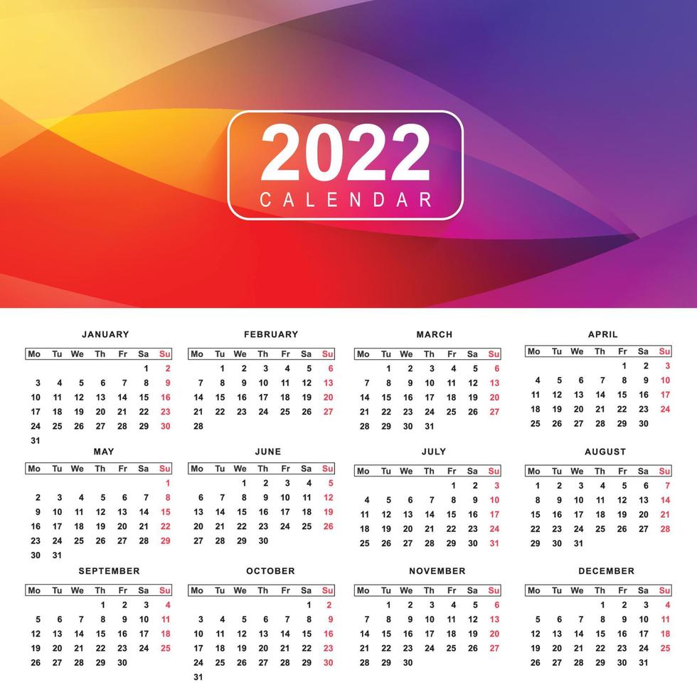 Abstract 2022 new year calendar template design vector