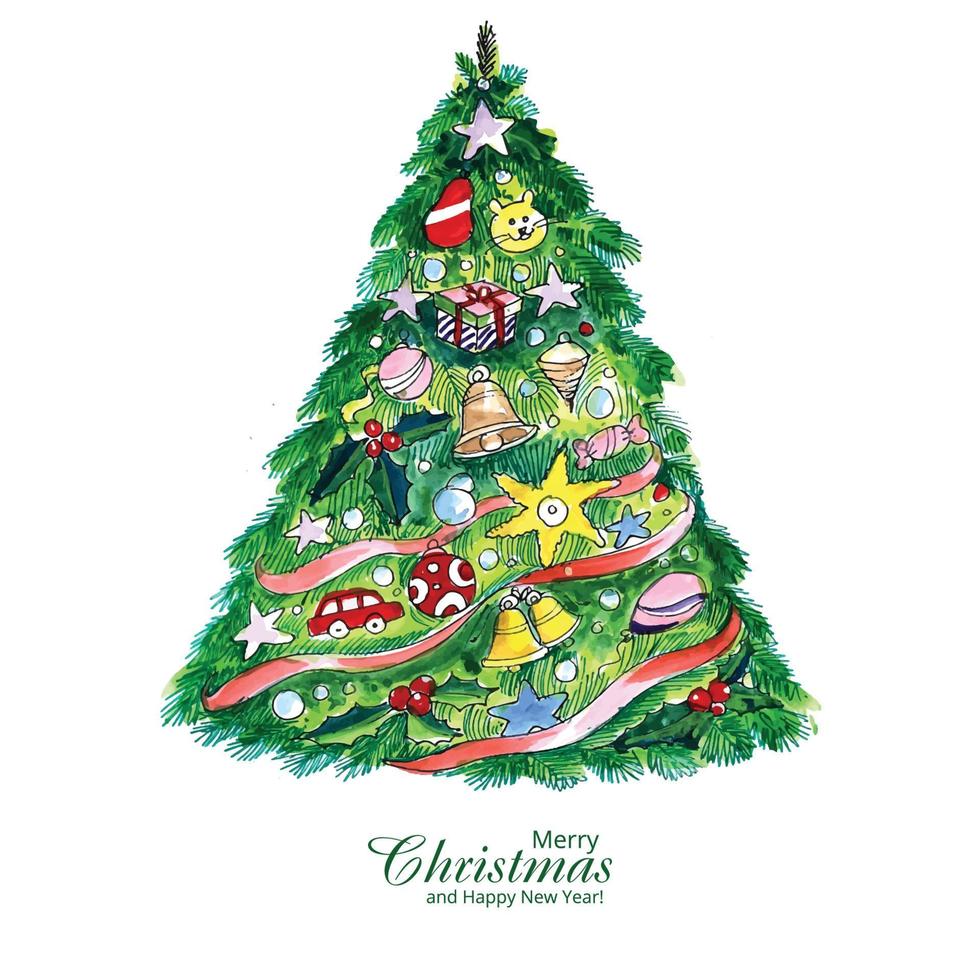 Hand draw christmas tree holiday card background vector