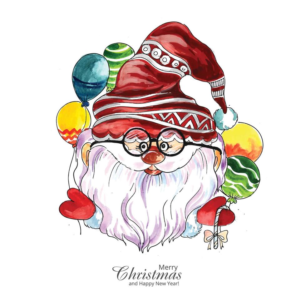 Beautiful christmas santa claus face watercolor card background vector