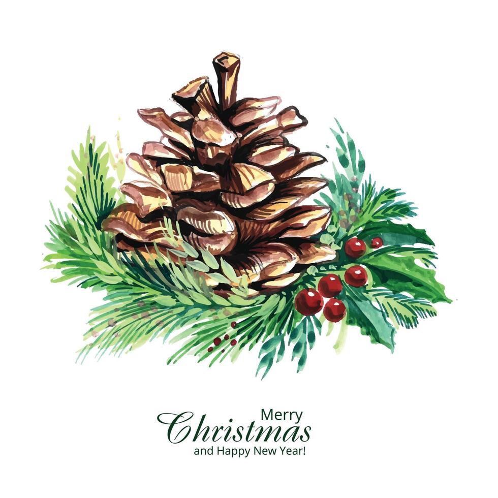 Hand draw christmas wreath branches with pine cones card design vector