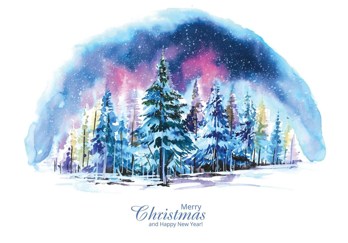 Beautiful christmas tree in winter landscape card background ...