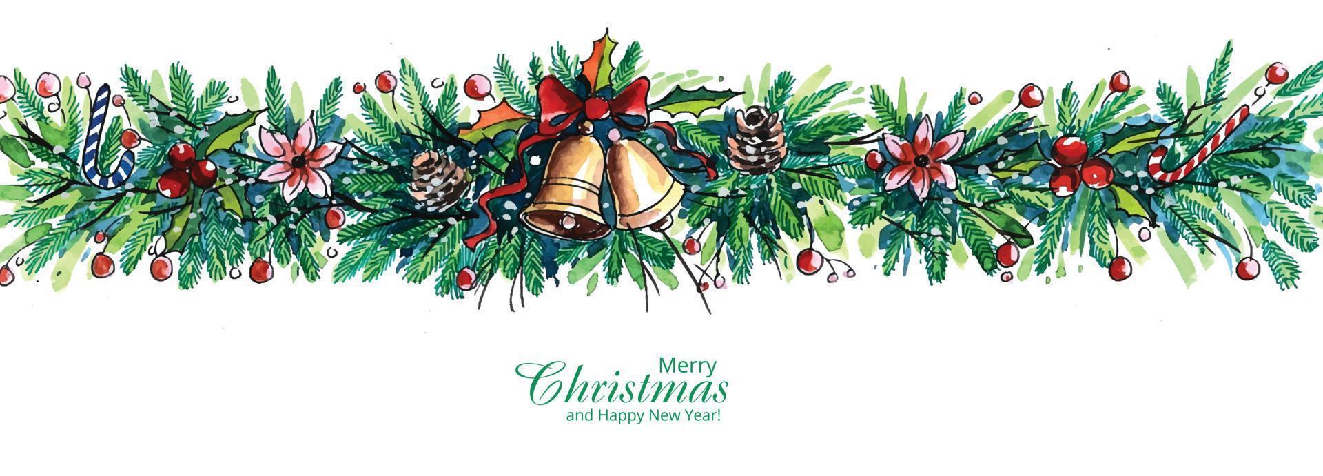 diseño de tarjeta de banner de guirnalda de navidad decorativa vector