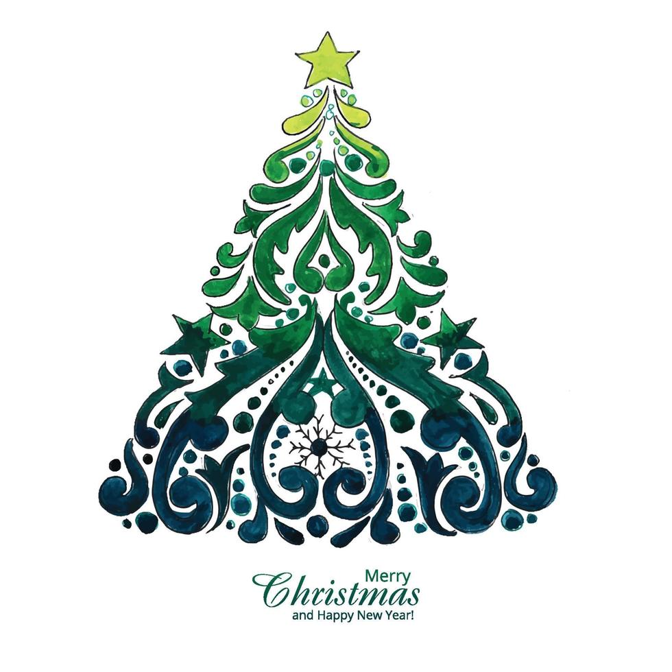 diseño de tarjeta de árbol de línea de navidad artística vector