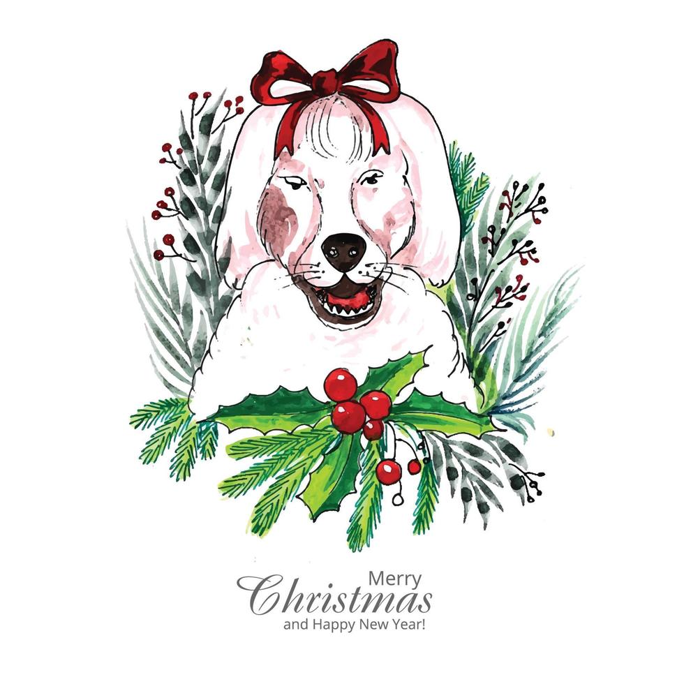 hermoso diseño de tarjeta navideña con lindo cachorro navideño vector