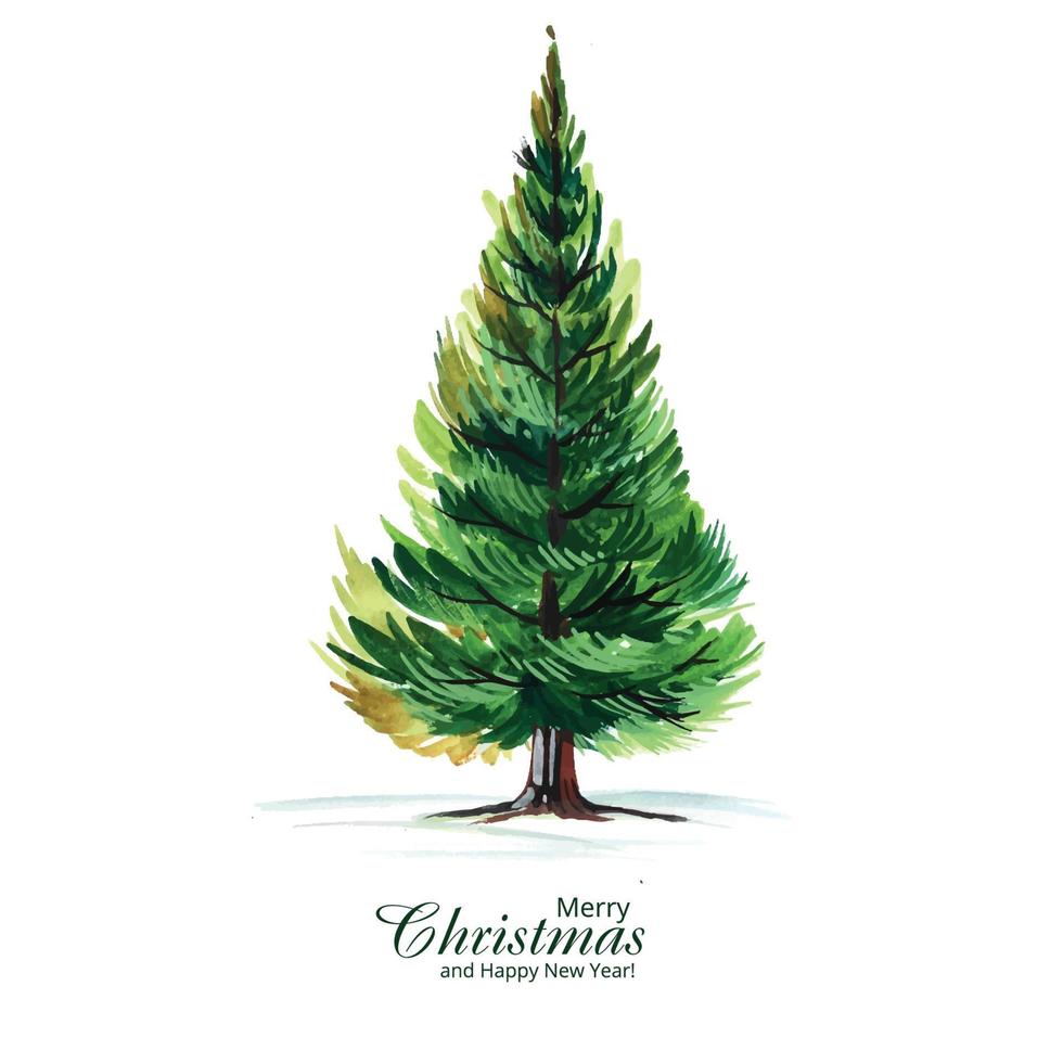 diseño de tarjeta de árbol de línea de navidad artística vector