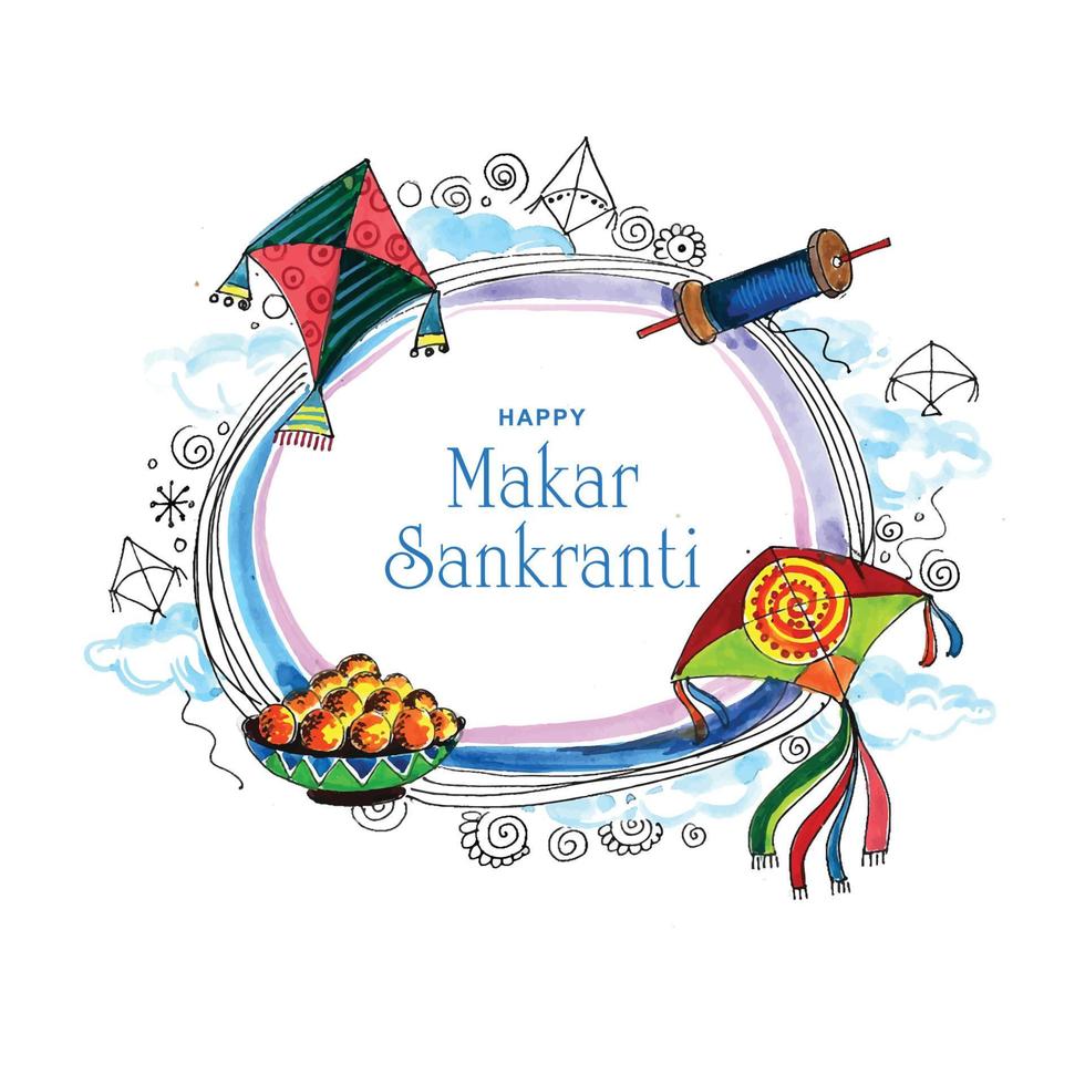Happy makar sankranti festival background decorated with Kites vector