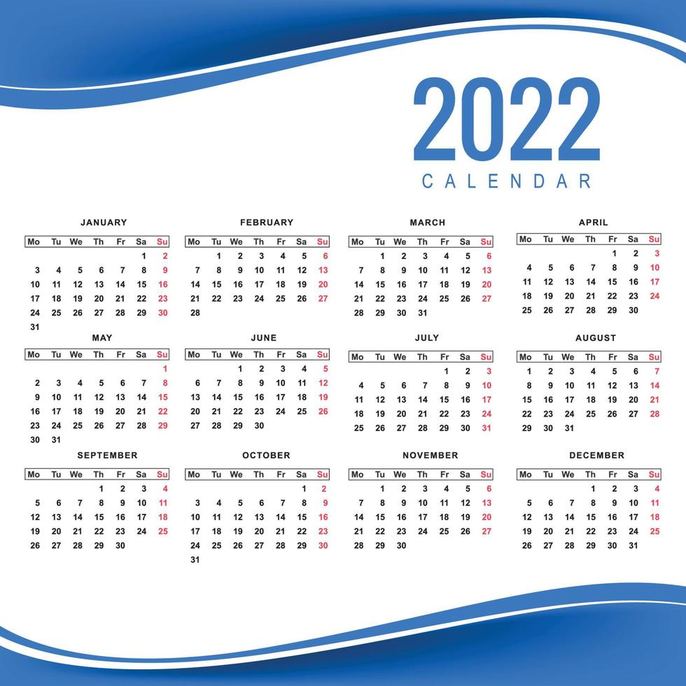 Abstract 2022 new year calendar template design vector