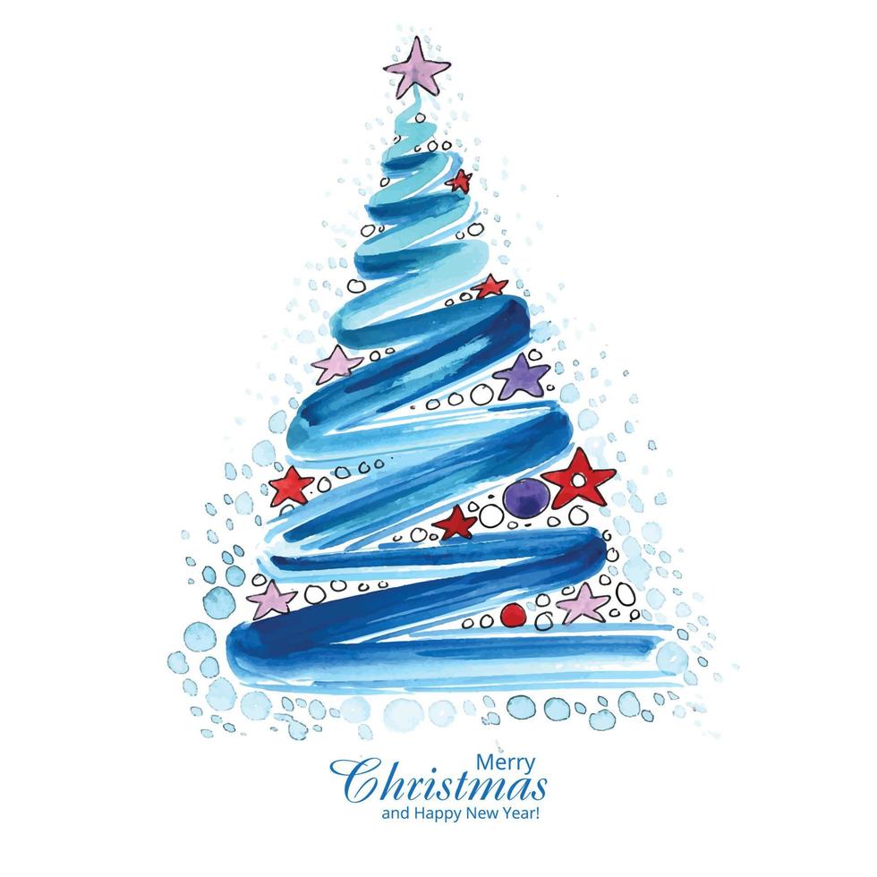 Decorative christmas line tree card holiday background vector