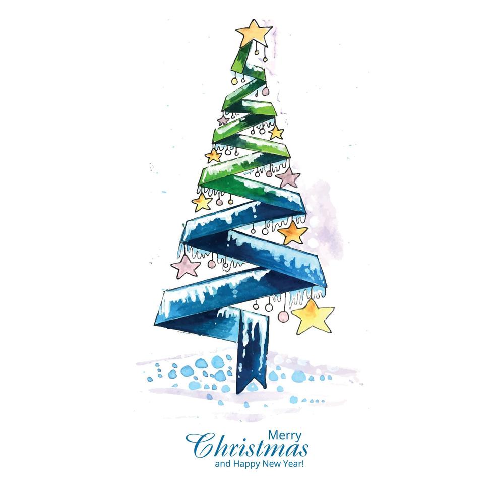 Decorative christmas line tree card holiday background vector