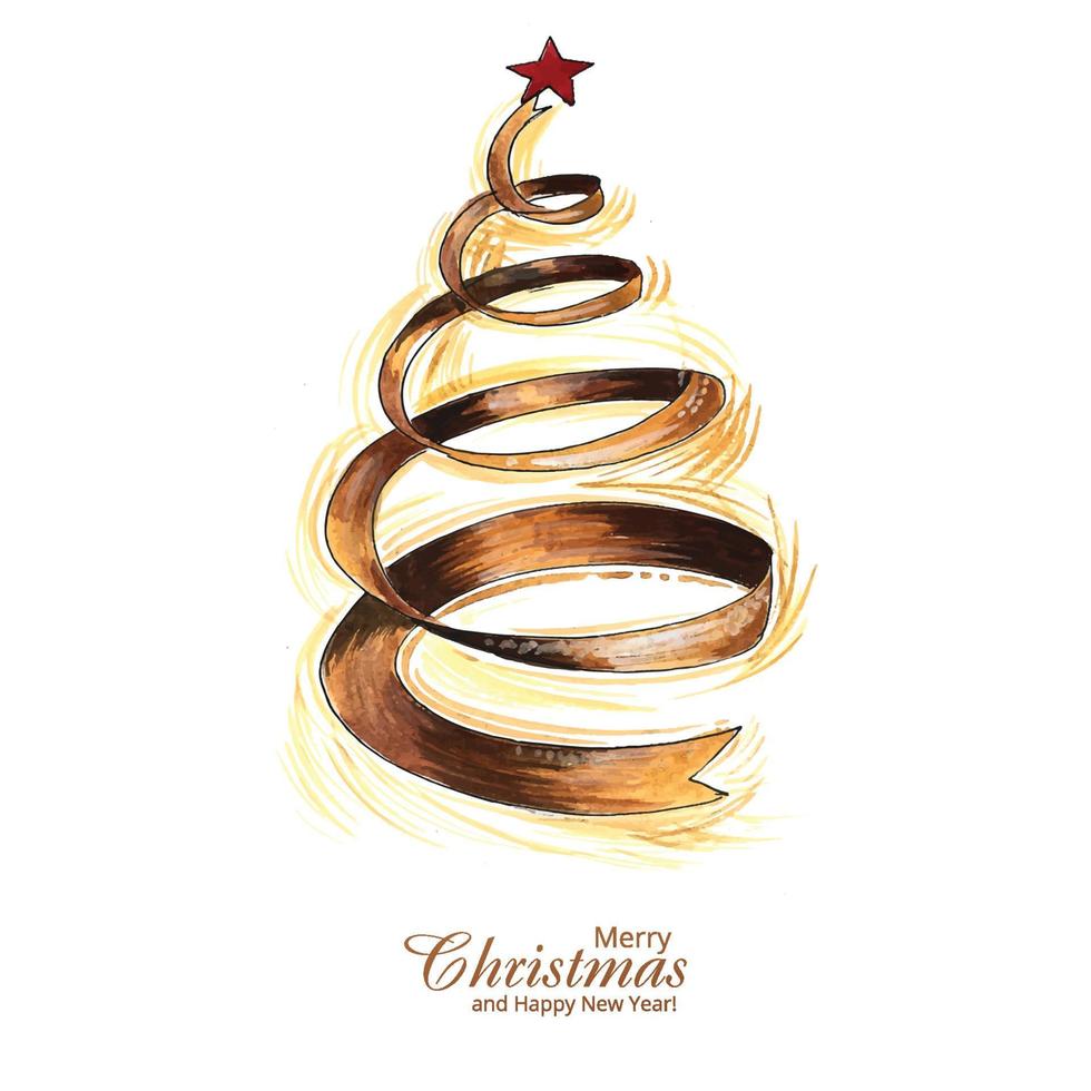 Beautiful decorative christmas line tree card design vector