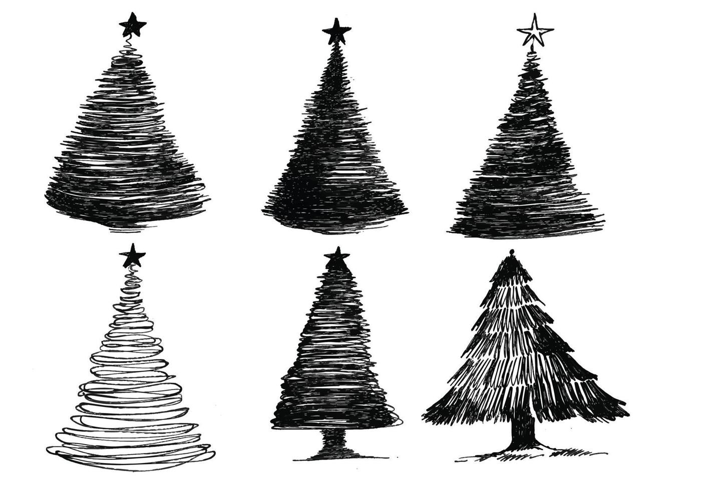 Hand drawn christmas trees sketch set design vector