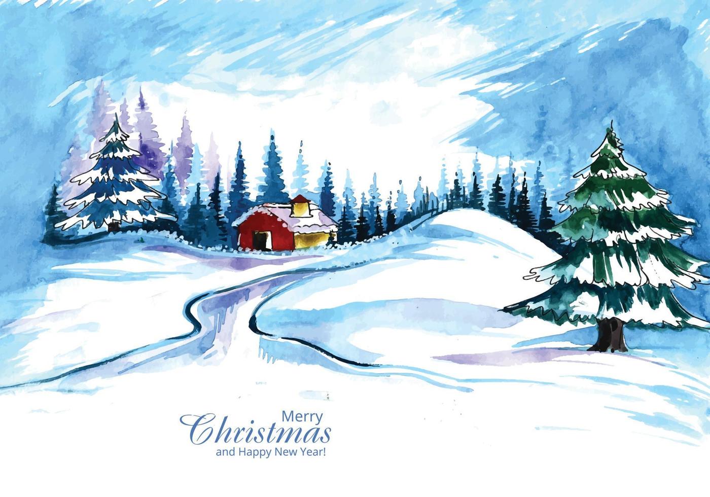 paisaje de invierno festivo árboles de navidad hermoso fondo de tarjeta de vacaciones vector