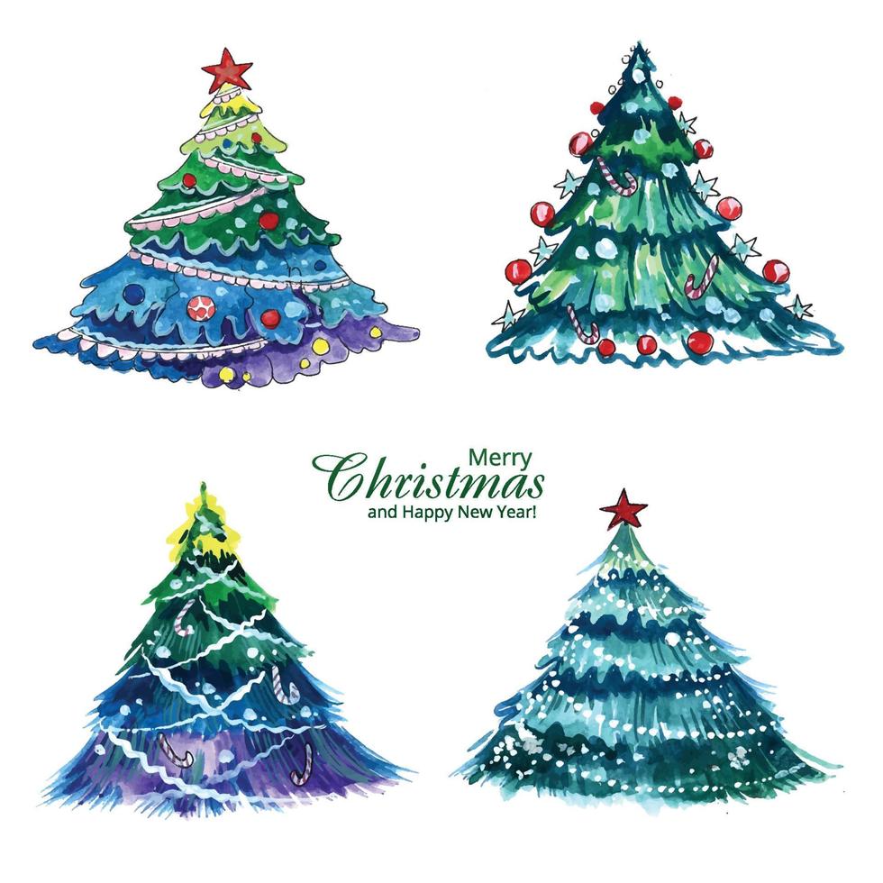 Decorative christmas watercolor trees set design vector