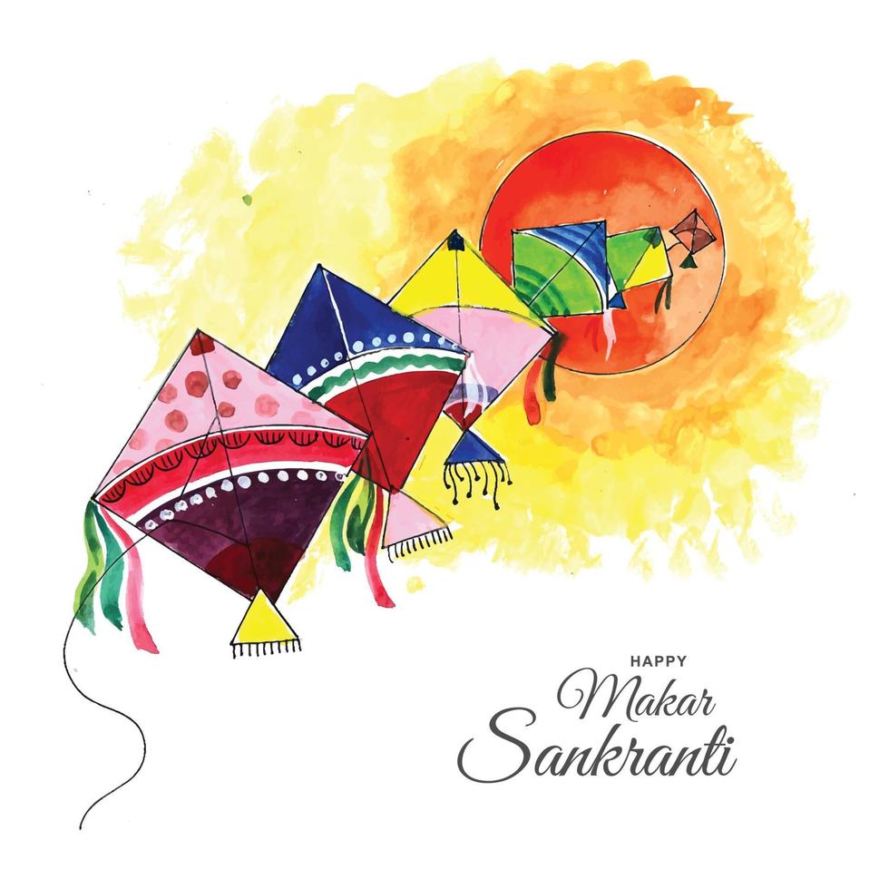 Happy makar sankranti celebration colorful kites card background vector