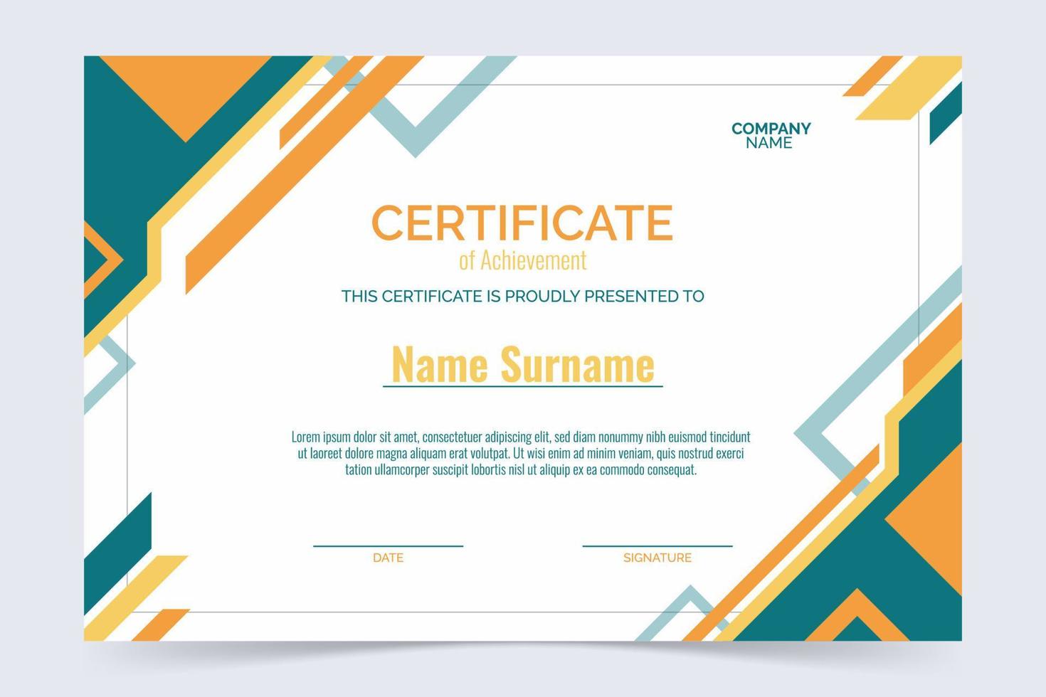Certificate Template in Green and Orange Colors vector