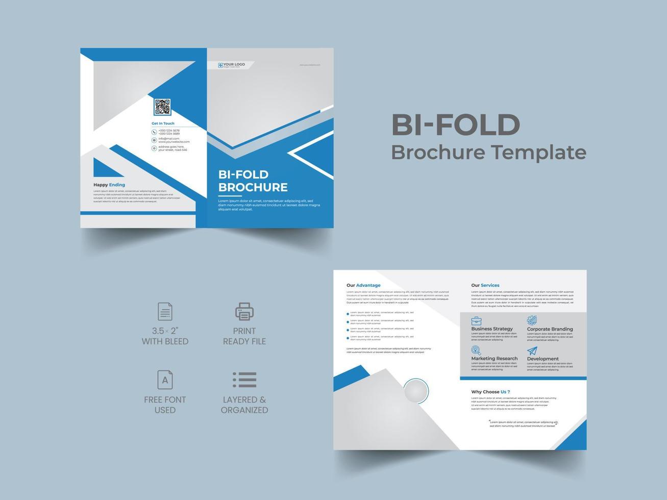 Business bi-fold brochure design, Corporate vector template in the bi-fold brochure layout