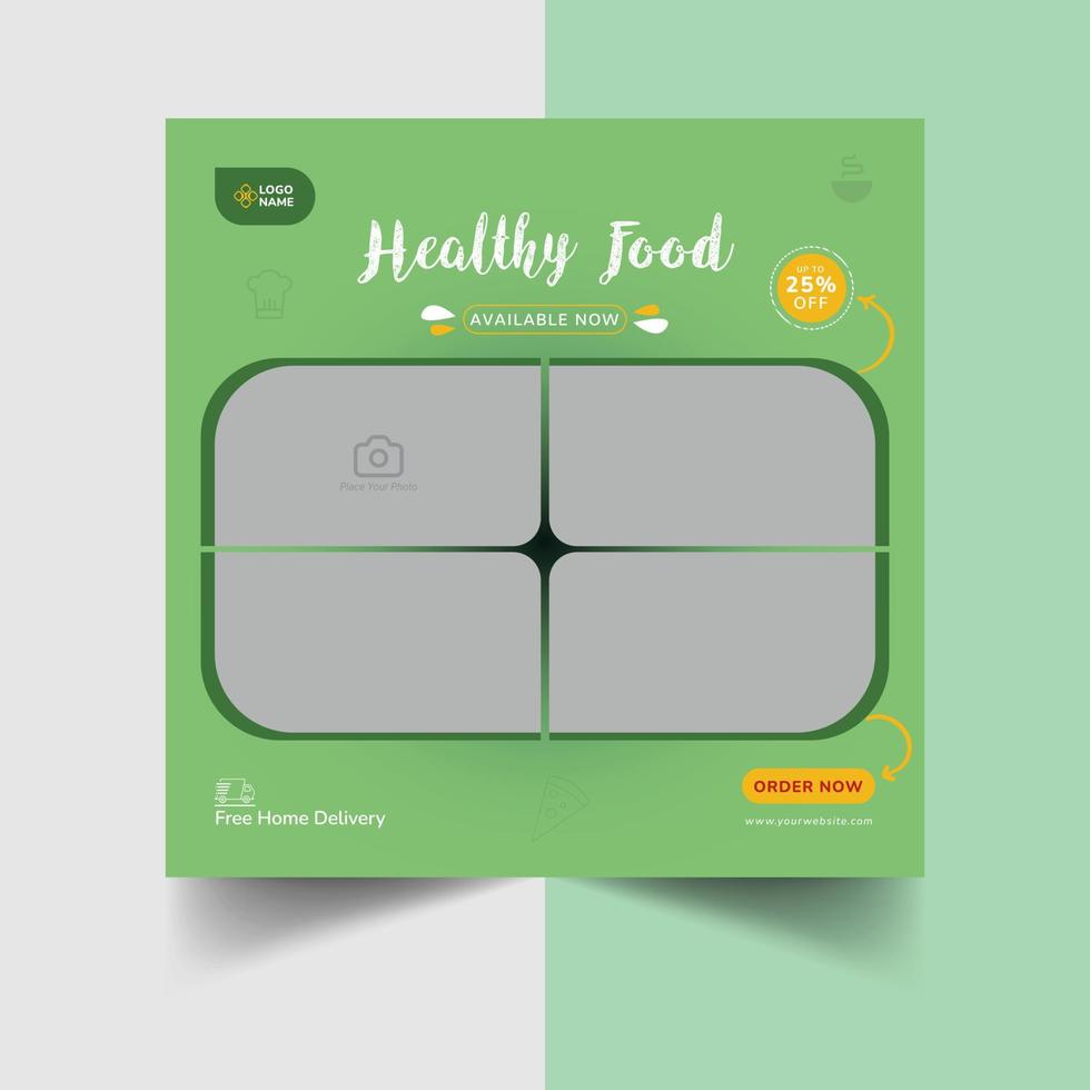Food menu and Restaurant social media post template. Healthy food, vegetable, Junk Food, and food delivery poster Layout vector
