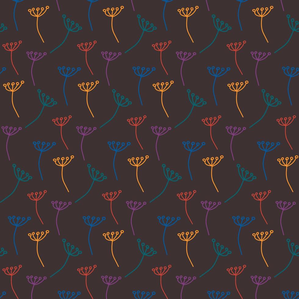 Seamless pattern of colored hand drawn floral elements in color trends on a dark background. vector