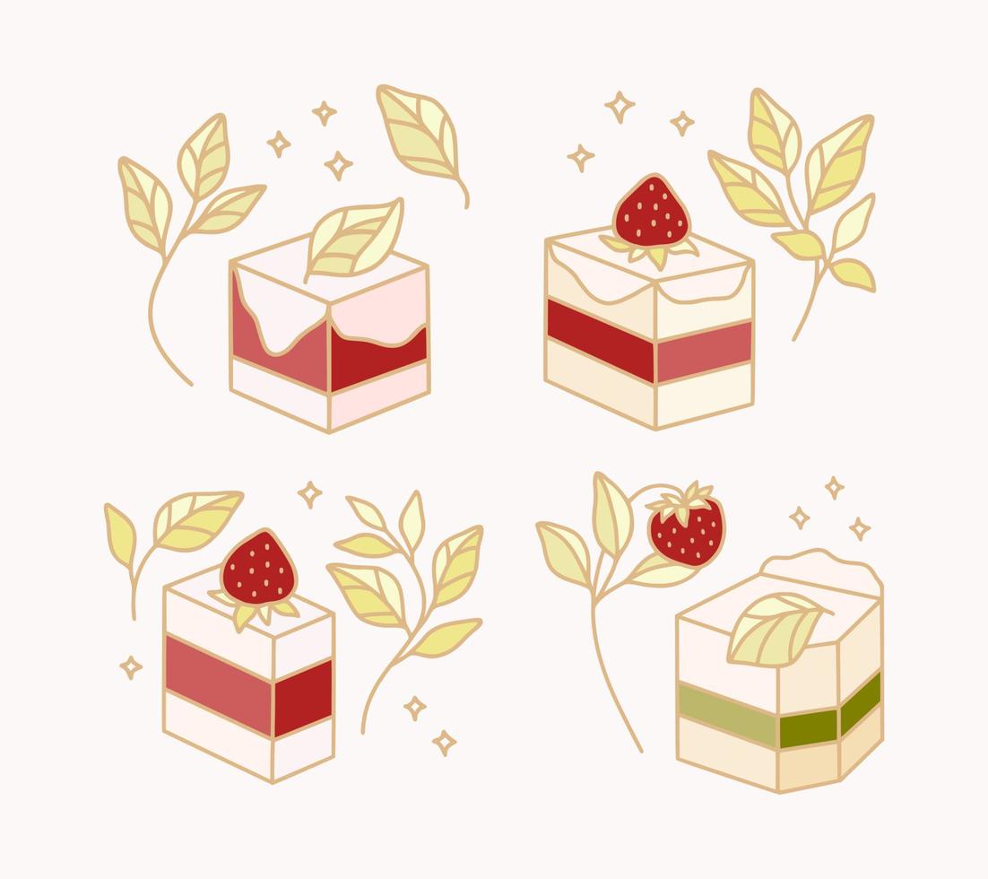 Set of colorful pastry, cake, and bakery elements for clipart or food logo vector